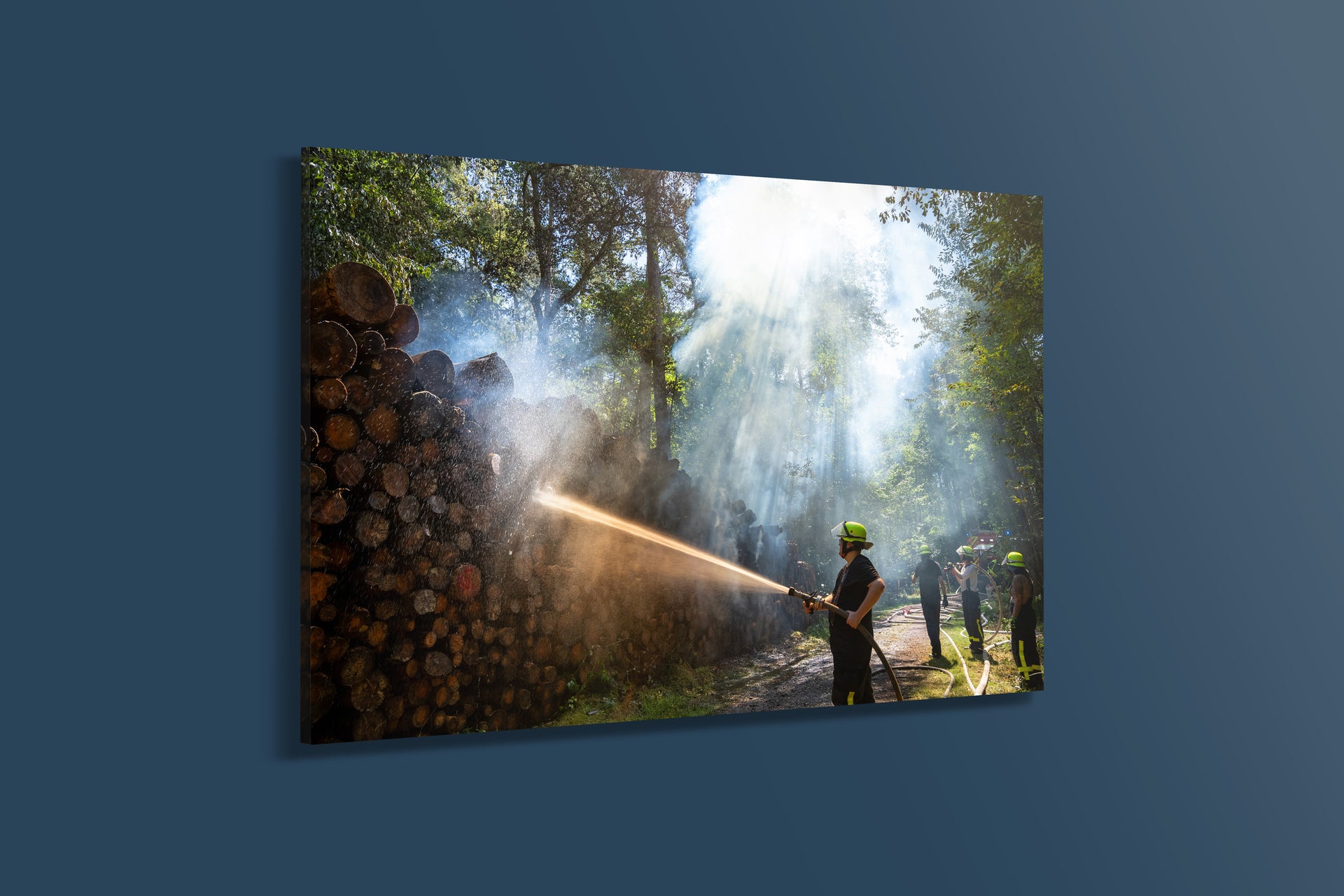 Feuerwehr löscht Holzpolter im Wald – Hanau-Steinheim (Acryl)