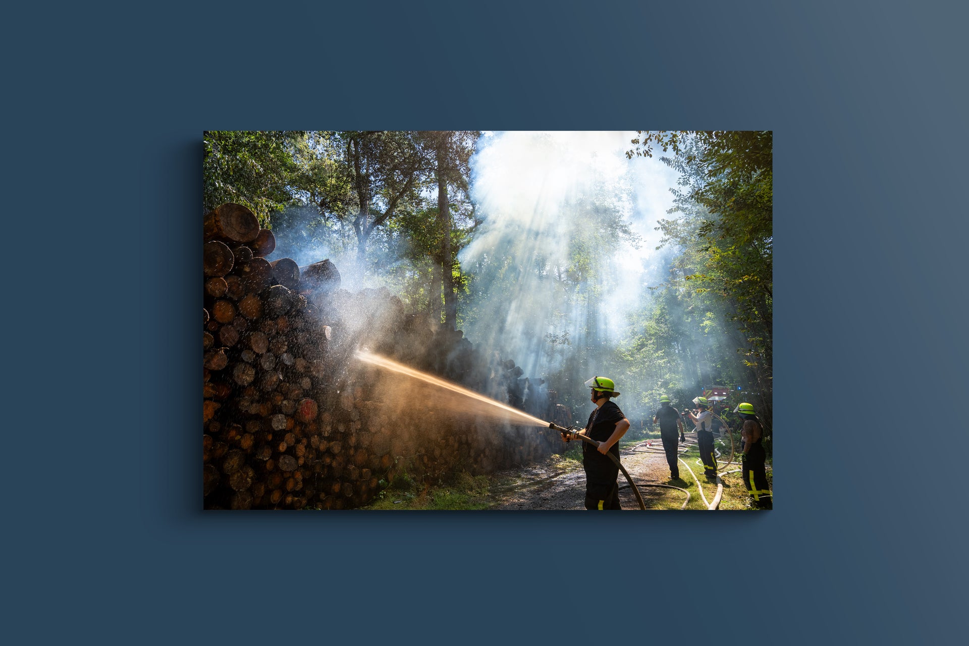 Feuerwehr löscht Holzpolter im Wald – Hanau-Steinheim (Acryl)