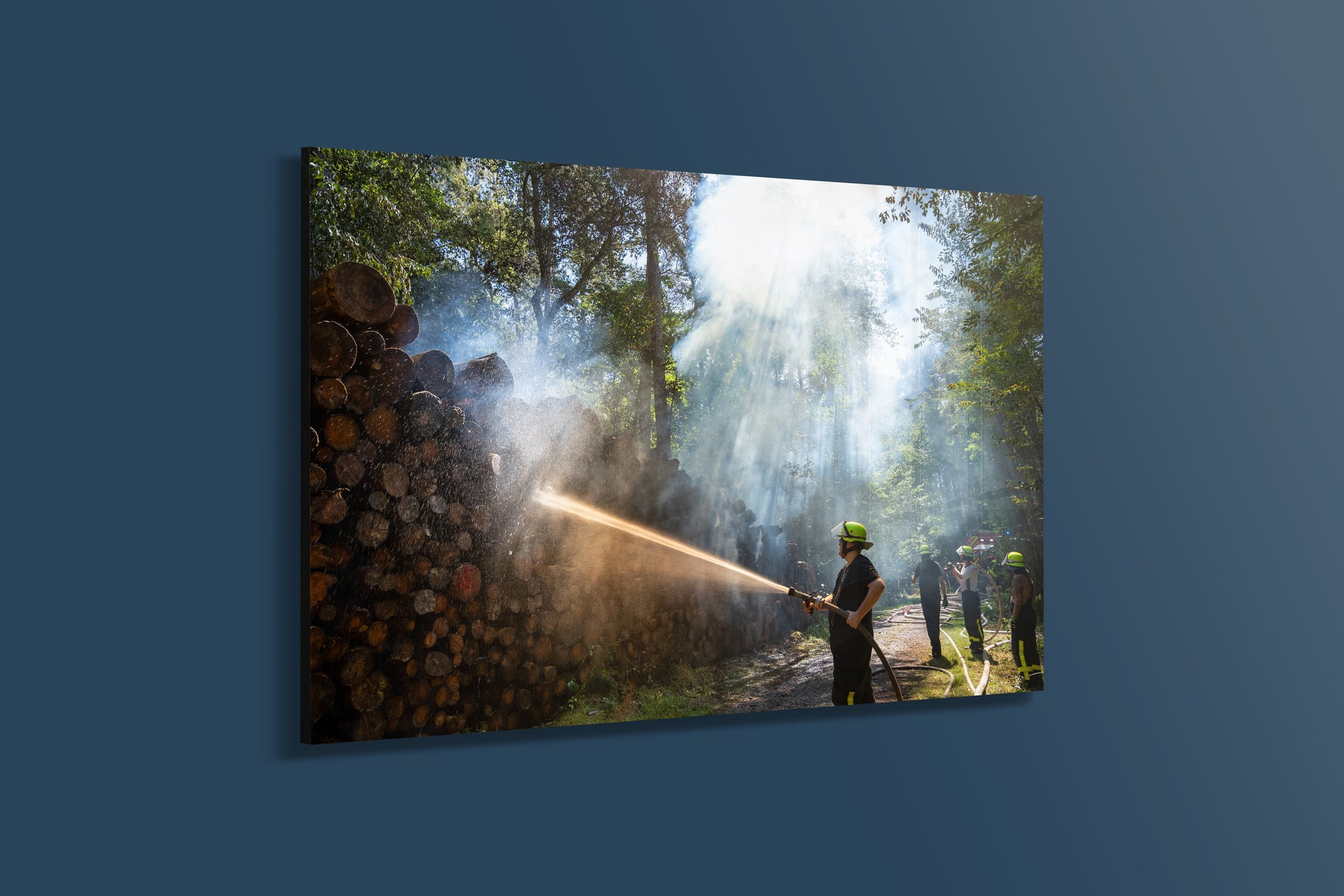 Feuerwehr löscht Holzpolter im Wald – Hanau-Steinheim (Alu-Dibond)