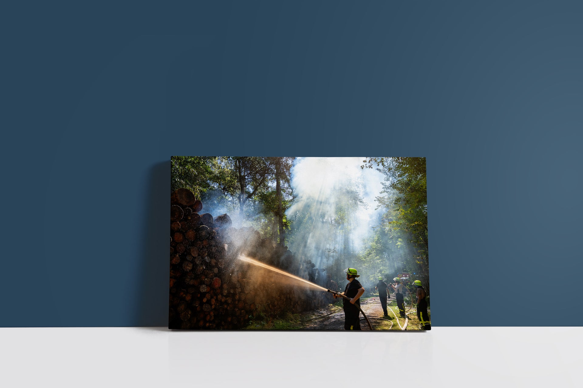 Feuerwehr löscht Holzpolter im Wald – Hanau-Steinheim (Leinwand)