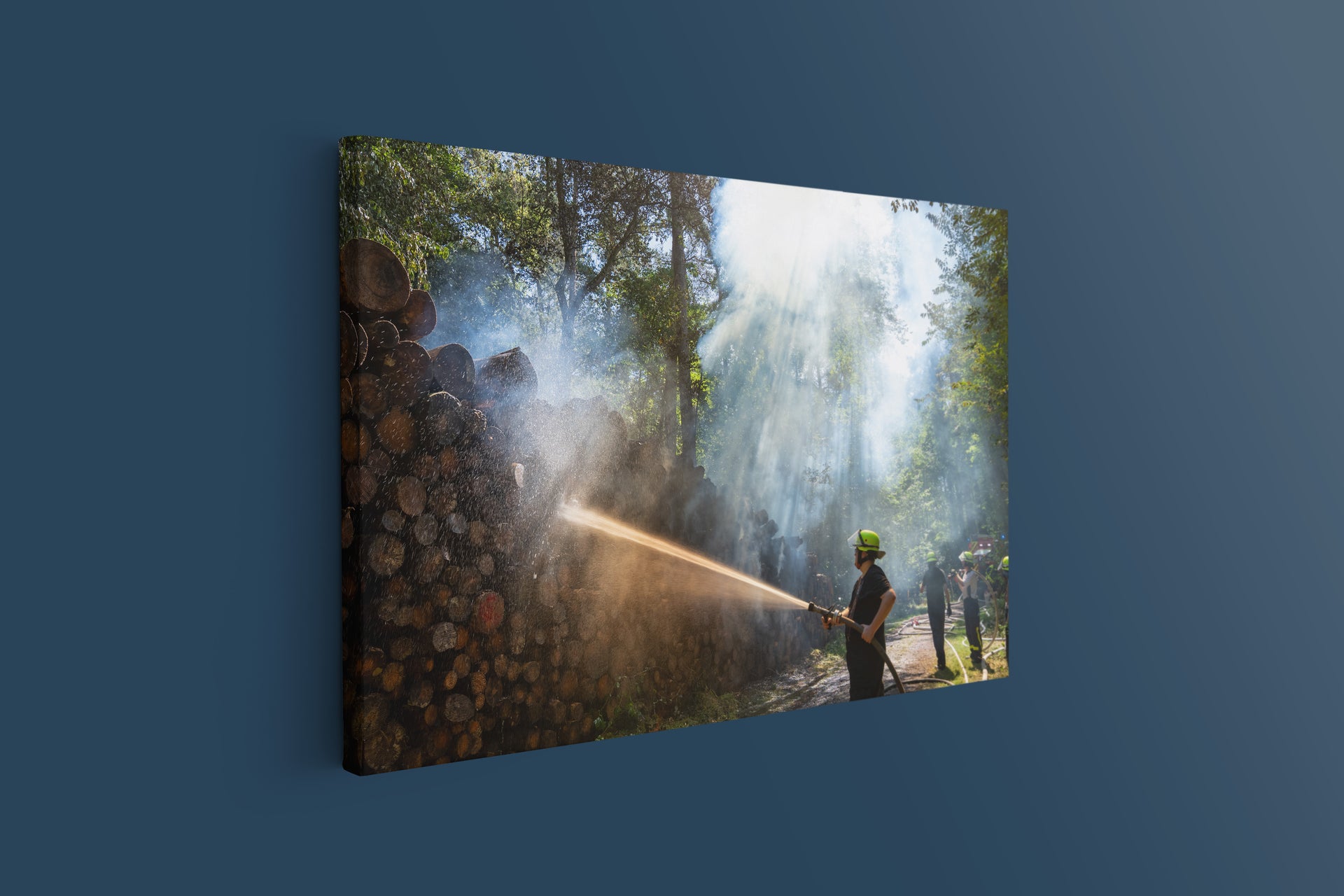 Feuerwehr löscht Holzpolter im Wald – Hanau-Steinheim (Leinwand)